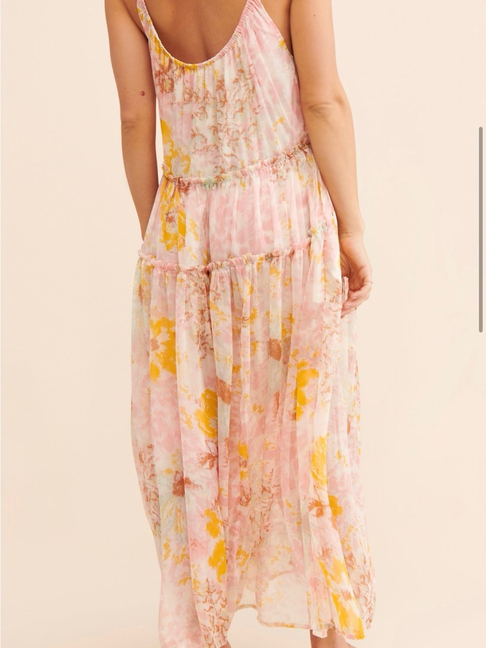 Free People Julianna Maxi Dress s/p Ivory Floral Boho Tiered Pockets - Picture 2 of 3